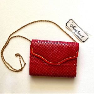 Vintage Red Mesh Chain Clutch with Gold Trim ❤️✨